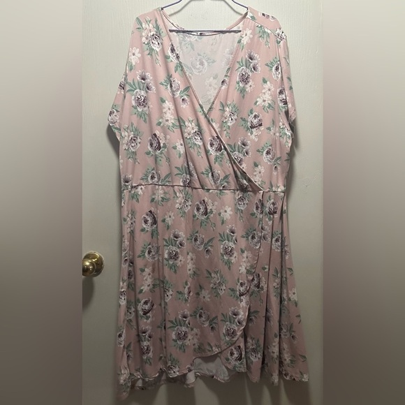 Just Be Women's Plus Size 3XL Pink Floral Wrap Dress - Picture 12 of 16